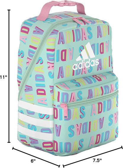 adidas Santiago Lunch Bag Cooler for Women and Men, Insulated Food Container Box with Mesh Pocket, Hall Pass Semi Flash Aqua/Pink Spark/3.0, One Size