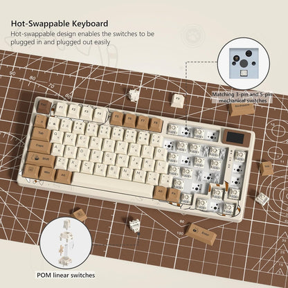 Womier SK80 Retro 75% Keyboard with Color Multimedia Display Mechanical Gaming Keyboard, Hot Swappable Gasket Mount RGB Custom Key Board, Pre-lubed Stabilizer for Mac/Win,Coffee Cat