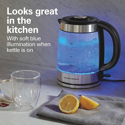 Hamilton Beach Electric Tea Kettle, Water Boiler & Heater, 1.8 Liter, Cordless Serving, 1500 Watts for Fast Boiling, Auto-Shutoff and Boil-Dry Protection, Easy-View Glass (40853C)