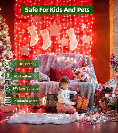 1500 LED 492FT Christmas Lights With Timer Memory - Green Wire String Lights for Indoor Outdoor Decorations, Christmas Tree, Party, Xmas, Wedding, Garden, Patio - Red