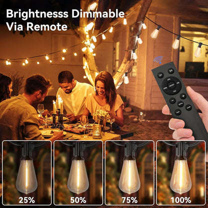 100 FT Solar String Lights Outdoor Waterproof with Remote & USB Port, Solar Power Patio Hanging Lights with Dimmer, Shatterproof LED Edison Bulb Outdoor String Lights for Outside Cafe Yard Fence