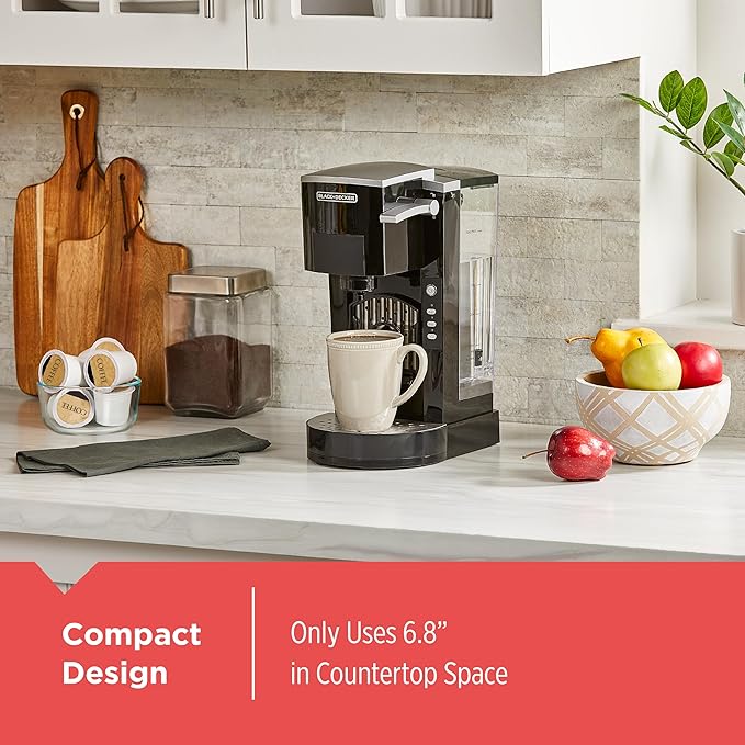 BLACK+DECKER Family Single Serve K-Cup Brewer: Large 50oz Water Reservoir, Versatile Ground Coffee & K-Cup Compatibility, Adjustable Tray for Travel Mugs