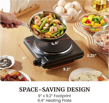 Elite Gourmet Countertop Electric Burner, 1000W Cast Iron Hot Plate, 7 Heat Settings, Portable Cooktop for RV, Dorm, Office & Small Kitchens, Road-Ready & Compact