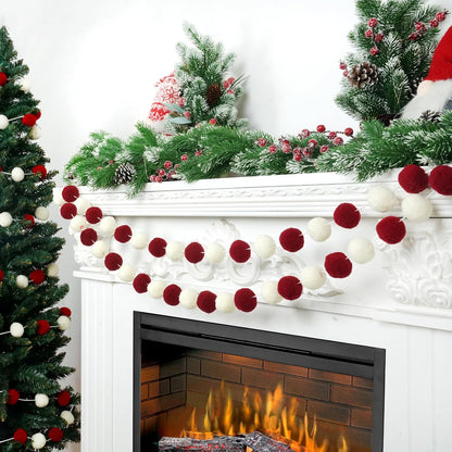 TBD Decor 2pk Red Pom Pom Garland 13FT Large Felt Ball Garland Christmas Decoration for Mantle,Indoor Holiday Wedding Birthday Party Supplies (Red&White,4cm)
