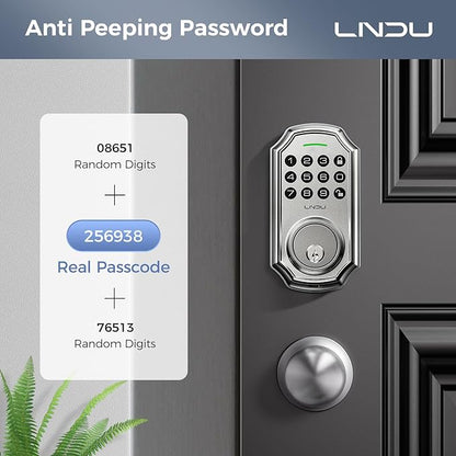 Keyless Entry Door Lock Deadbolt with Handle Set: 100 Code Front, Keypad with Handle, Electronic Keypad Deadbolt with 2 Knob, One Touch Lock, Auto Lock Easy to Install