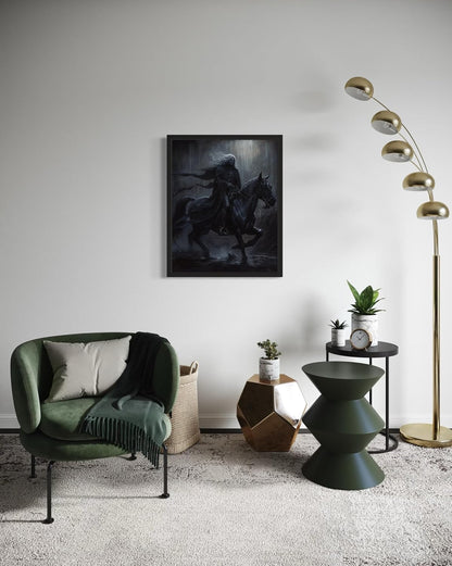 Black Dark Knight Poster Art Print, Halloween Scary Vintage Wall Art Academia Spooky Painting Decoration for Horror Prints, Gothic Posters Bedroom Decor 89 (Black Dark Knight, 8 x 10 inches, Black Frame)