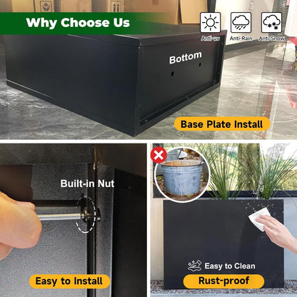Black Steel Metallic Heavy Planter for Outdoor Plants 24"x10"x24" Metal Garden Planter Spliced Flower Pot with Partitions for Outside,Indoor,Garden (Black, 24 * 10 * 24)