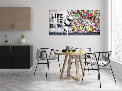 JKWALL77 Colorful Banksy Wall-Art - Graffiti Canvas Wall Art - Large Wall Decor For Living Room Ready To Hang Size 59" x 29"