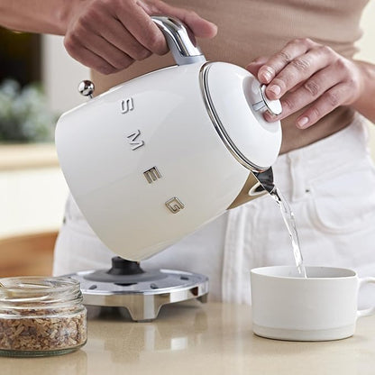 SMEG Mini 50's Retro Style 3 Cup Electric Kettle with Double Wall Anti Slip Base and Water Level Indicator (White)