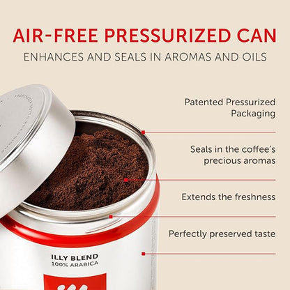 Illy Ground Drip Coffee - Classico Medium Roast - Mild & Balanced - 100% Arabica - Pre-Ground for Drip Pour Over - Pressurized Packaging Sealed for Freshness - 8.8oz (Pack of 6)