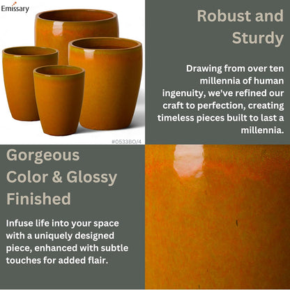 Emissary Bullet 18 in. Bright Orange Ceramic Round Planter (18 in. L x 18 in. W x 21 in. H) with Drainage Hole