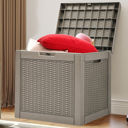 YITAHOME 32 Gallon Deck Box, Indoor Outdoor Storage Box for Patio Furniture, Pool Accessories, Cushions,Garden Tools,Sports Equipment, Waterproof Resin Rattan with Lockable Lid and Side Handles(Brown)