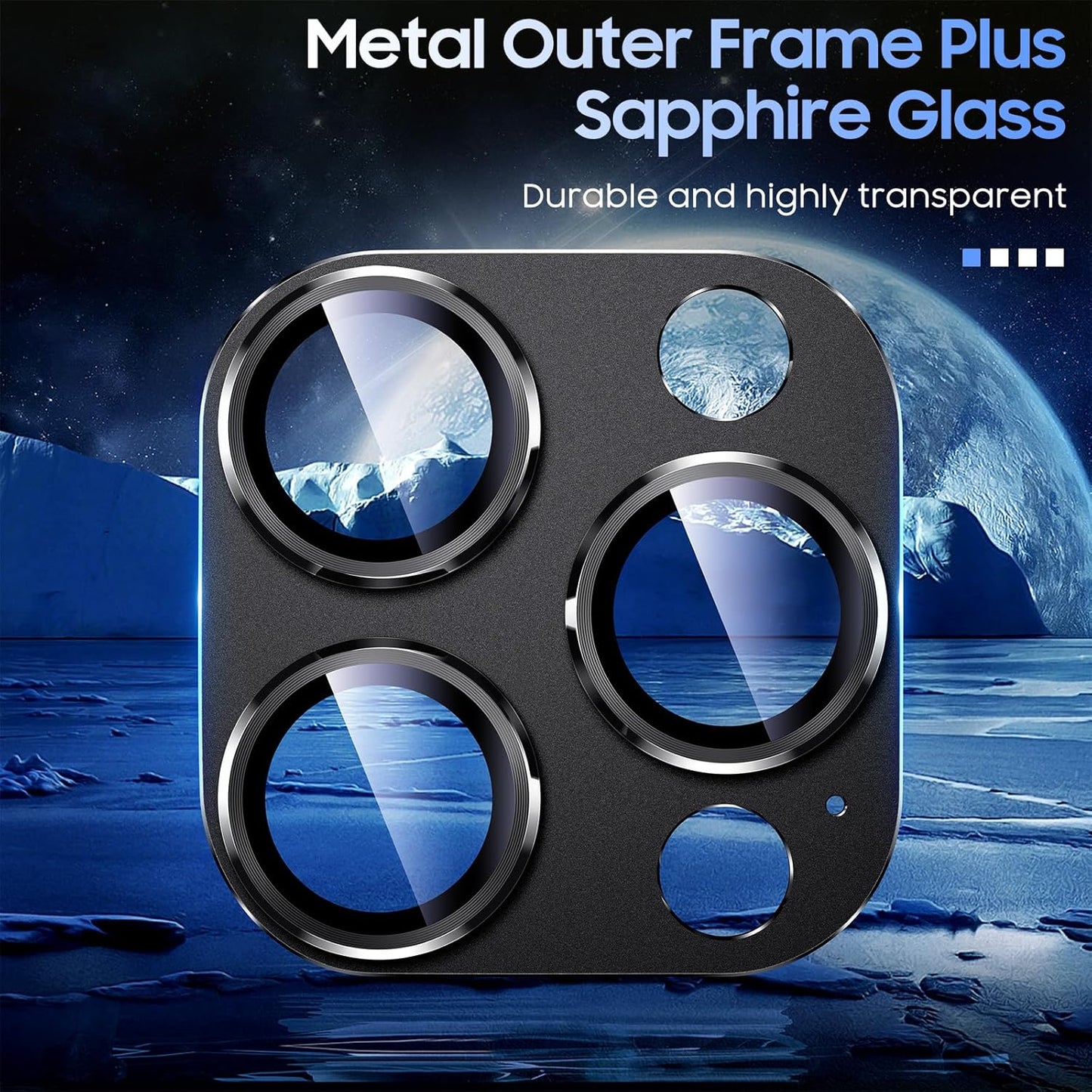 Uyiton Compatible with iPhone 15 Pro/iPhone 15 Pro Max Camera Lens Protector, [Not Easy to Break][Strong Adsorption][Case-Friendly] Metal Tempered Glass Rear Camera Screen Cover - Matte Black