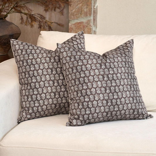 DOMVITUS Floral Pillow Covers Set of 2, 24x24 Pillow Covers, Floral Print Neutral Accent Decorative Pillow Covers for Living Room, Bed, Dark Brown
