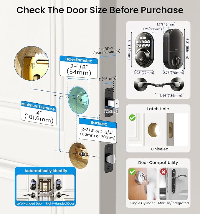 Veise Keyless Entry Door Lock with 2 Lever Handles - Electronic Keypad Deadbolt, Auto Lock, Back Lit & Easy Installation Design, Front Door Handle Sets, Matte Black