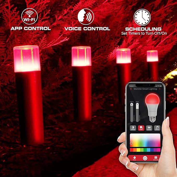 Monster Smart RGB+IC+WW Pathway LED Lights, 4 Individually Controlled Dimmable LEDs, Sound Reactive, IP44 Water & Weather Resistant, Compatible with Alexa, Siri, Google Home, Monster App, Razer Chroma