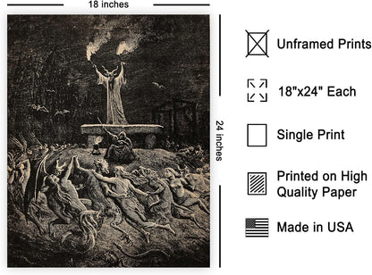 Poster Master Vintage Gustave Dore Poster - Retro Illustration Print - Gift for Gothic, Horror Fan - Dance of Sabbath, Witch, Magic, Spell - Wall Decor for Bedroom, Dorm, 18x24 Unframed Wall Art