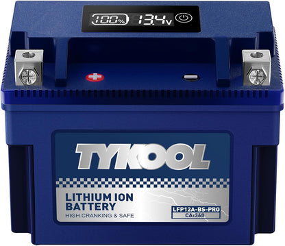 TYKOOL YT12A-BS 360CCA,3X Cranking Amps,5X Life,High Performance LiFePO4 Lithium Motorcycle Battery,Fits for 1000cc Aprillia and Suzuki,Husqvarna 701 Vitpilen,KTM Adventure and Duke,People GT Scooter