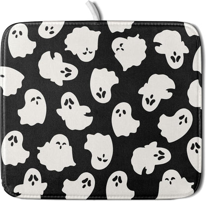 Halloween Dish Drying Mat for Kitchen Counter Cute Ghost Holiday Super Absorbent Reversible Microfiber Kitchen Countertop Protector Dishes Pad Small 16x18 inch