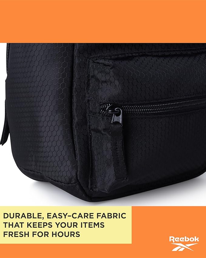 Reebok Mens and Womens Lunch Bag - Portable Insulated Work Lunch Box for Women and Men with Two Compartments and Handle, Quinn Black