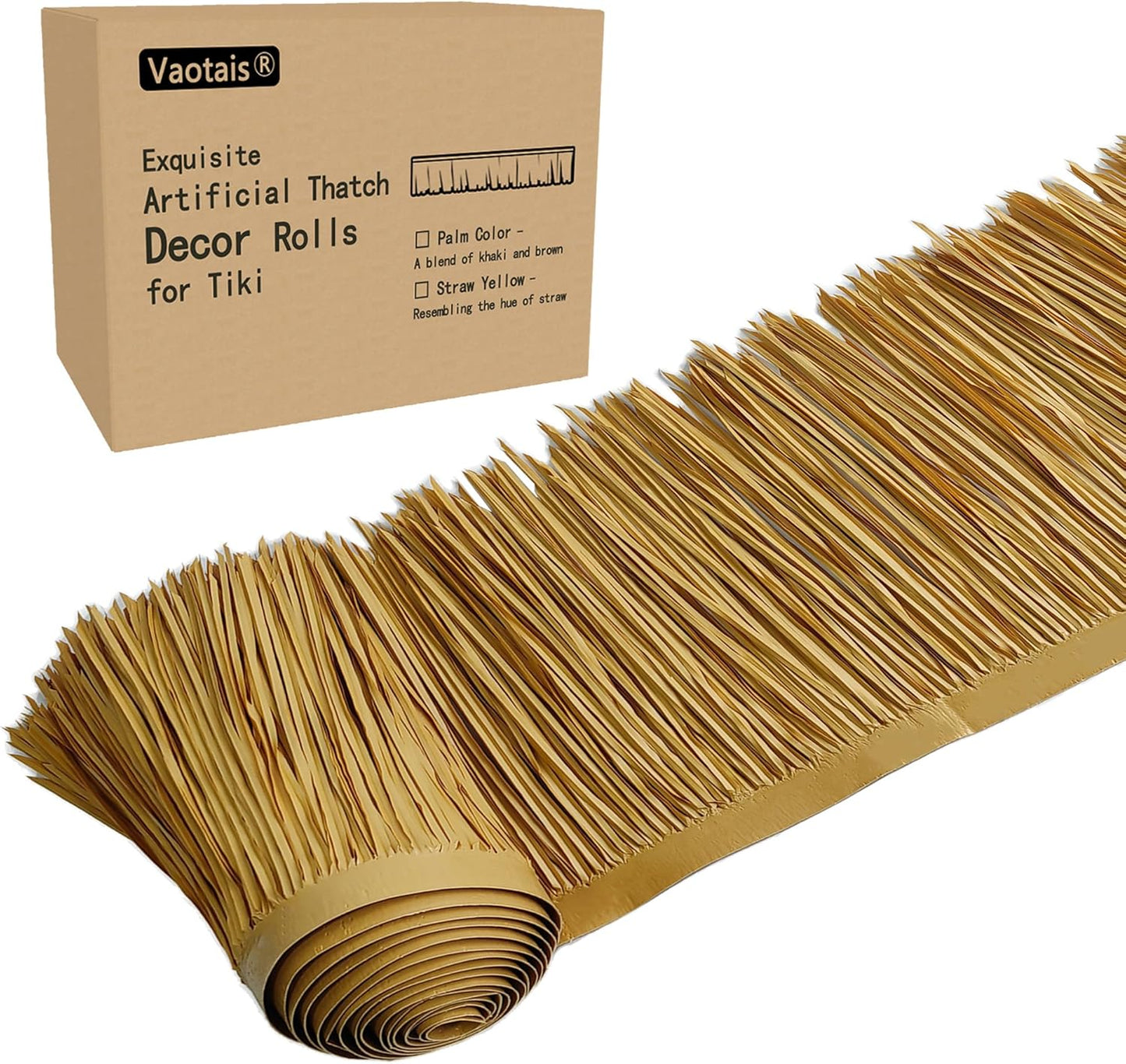 Premium Mexican Style Artificial Palm Thatch Roof Rolls. 5 Lengths, 2 Colors. Waterproof. Easy Install. Ideal for Tiki Bars, Parties, Gardens & Fences (20ft x 16in - Straw Yellow)