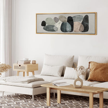 MUDECOR Large Framed Canvas Print Wall Art Abstract Elegance Contemporary Stone Shapes Illustrations Antique Retro Fine Art Illustrations Decorative Colorful for Bedroom - 60"x20"