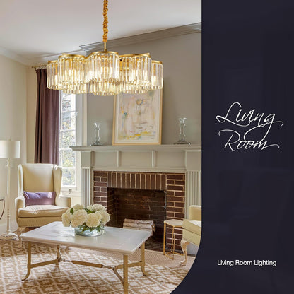 30.3“ Gold Semi Flush Mount Ceiling Light Fixtures, 8-Light Gold Modern Crystal Chandelier Height Adjustable Pendant Lighting for Bedroom Entryway Hallway Kitchen Island Living Room Foyer