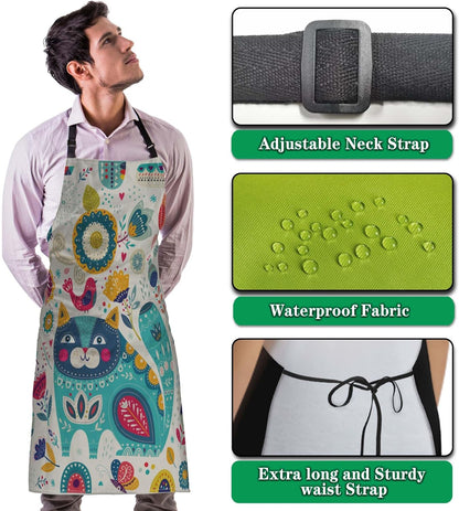 Kitchen Apron for Men Colorful Blue Cat Fun Aprons for Women for Cooking Restaurant BBQ Painting Crafting Gardening 27” (W) x 31” (H), Waterproof Aprons