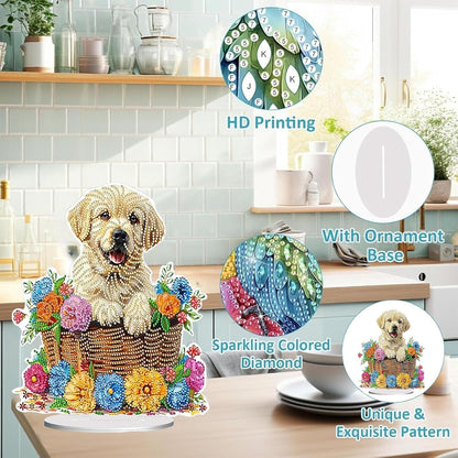 Diamond Painting Kits for Adults Beginners, 5D Full Drill Dog Crystal Art Desktop Ornament, DIY Single Sided Home Office Desk Decor, Creative Craft Gift Set with Tools