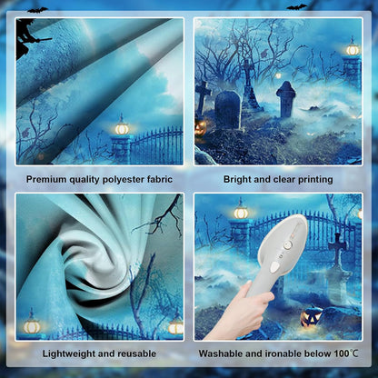 Avezano Halloween Photography Backdrop Full Moon Scary Night Castle Pumpkins Party Background Spooky Witch Bats Cemetery Child Kids Halloween Party Decorations Photoshoot Backdrops (7x5ft, Blue)