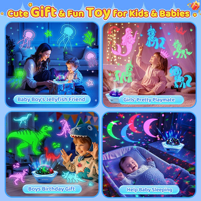 Jellyfish Baby Night Light Projector, Dinosaur+Jellyfish+Unicorn Night Light Projector, 96 Projection Options+USB Rechargeable Baby Sleeping Toys Baby Gifts,Jellyfish Lamp Baby Toys Baby Gifts Newborn