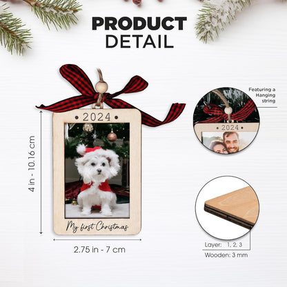 Christmas Photo Frame Ornament, 2025 Ornament, Wooden Picture Frame Ornaments With Hanging String (Dog)