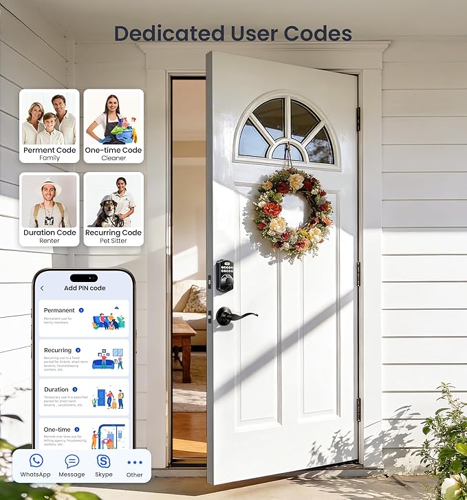Veise VE012W-B Wi-Fi Fingerprint Smart Lock with Handle Set, Remote App Control, Keyless Entry Front Door Lever, Built-in WiFi No Hub Needed, Backlit Keypad Deadbolt, Auto-Locking, Matte Black