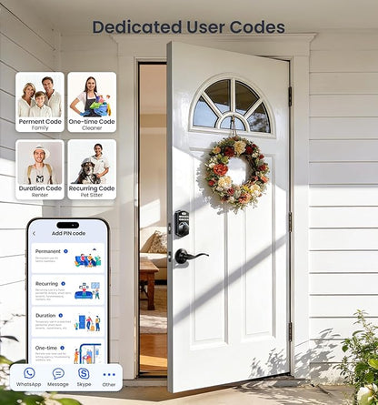 Veise VE012W-B Wi-Fi Fingerprint Smart Lock with Handle Set, Remote App Control, Keyless Entry Front Door Lever, Built-in WiFi No Hub Needed, Backlit Keypad Deadbolt, Auto-Locking, Matte Black