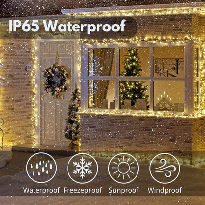 Solar String Lights Outdoor Waterproof 4PK 400LED 132FT Twinkle Lights Auto On/Off Solar Powered LED Fairy Light Green Wire with 8 Modes for Christmas Tree Party Wedding Garden Decoration (Warm White)