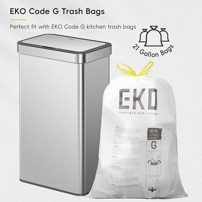EKO Nova Sensor Trash Can, 21 Gallon/80 Liter Stainless Steel Rectangular Touchless Motion Sensor Trash Can, Matte Metallic