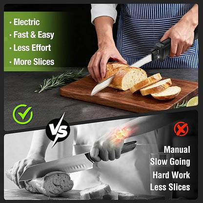 WORKPRO Electric Knife for Meat Slicing, Cordless Electric Carving Knife for Turkey, Fish & Bread, Two Stainless Steel Blades, Ergonomic Handle, Storage Case & Serving Fork Included, Black