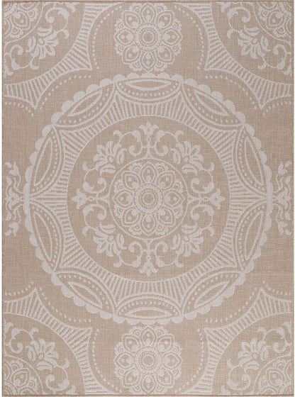 Medallion Outdoor Rug 9x12 Washable Outside Carpet for Indoor Patio Porch Waterproof Easy Cleaning Non Shedding Area Rugs Beige 9 x 12