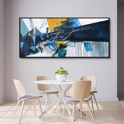 KLAKLA Extra Large Wall Art for Living Room - Blue and white Canvas Framed Wall Decor Living Room Abstract Picture Artwork for Office Bedroom Decorative Paintings