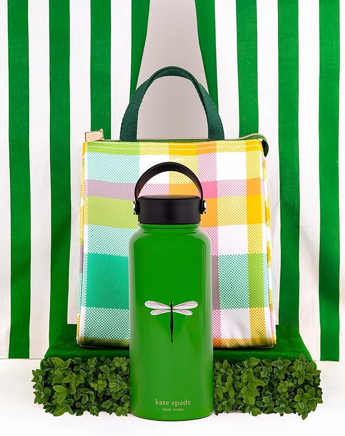 kate spade new york Portable Soft Cooler Lunch Bag, Thermal Tote with Insulated Interior Lining and Storage Pocket, Lunch Tote for Women, Spring Plaid