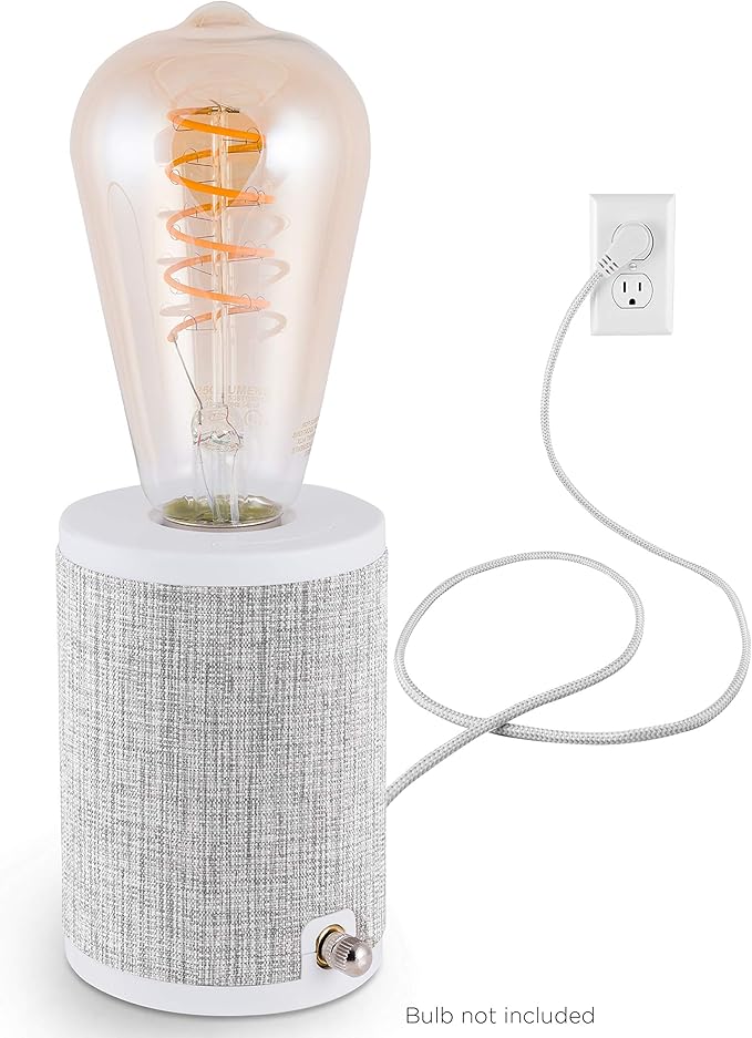 Enbrighten, Gray, Anywhere Lamp, 6 Ft Braided Cord, Flat Plug, Tabletop or Wall Mount, Designer Fabric Base, Bulb Not Included, 46177