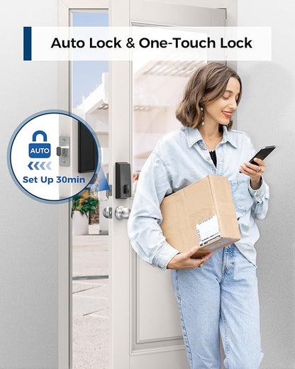 Keyless Entry Door Lock with Handle, App Control Front Door Lock Set Keyless Entry, LNDU 100 Passcode Door Locks for Front Door, Auto Lock One Touch Lock, Anti-Peeking Password, Easy to Install