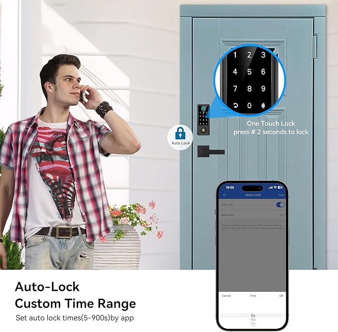 BEBASIA Smart Fingerprint Door Lock with Handle Set, Full App Control, Electronic Digital Touchscreen Keypad, Deadbolt Smart Locks for Front Door, Auto Lock, Black