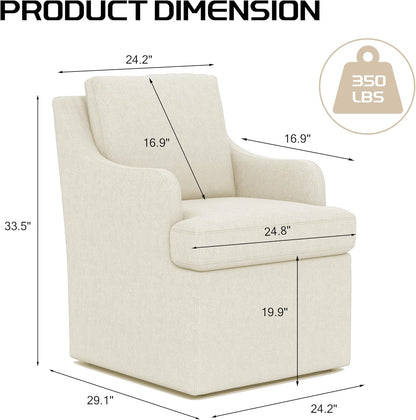 VKNOW Upholstered Dining Chairs Set of 4, Modern Kitchen Chairs Dinner Chairs with 4 Casters, Linen Armchair for Bedroom Reading Room Living Room, Beige
