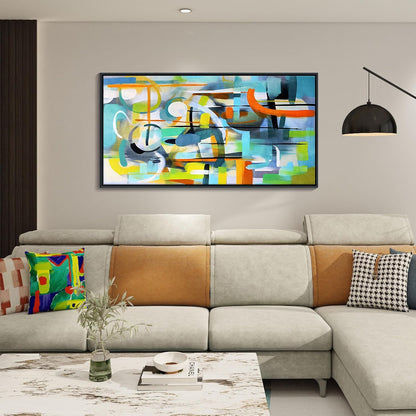 Mofutinpo Abstract Wall Art- Framed Modern Colorful Canvas Wall Pictures-Teal And Blue Line Art -Pictures for Living Room Wall Decoration- Graffiti Paintings for Bedroom-Office Wall Decor 24×48IN