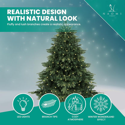 Cynthia 4.5ft Prelit Aritificial Christmas Tree with 1117 Branch Tips, 300 Warm Lights and Metal Stand, 40" Wide Realistic Rustic Christmas Tree with Lights by Naomi Home