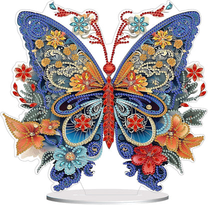 Diamond Painting Kits for Adults Beginners, 5D Full Drill Flowers and Butterfly Crystal Art Desktop Ornament, DIY Single Sided Home Office Desk Decor, Creative Craft Gift Set with Tools