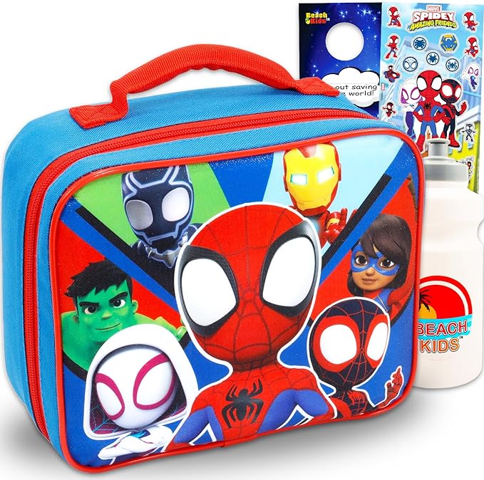 Marvel Spidey and Friends Lunch Box for Kids Set - Bundle with Spiderman Lunch Bag Plus Stickers, Water Bottle, and More | Spidey and Friends Lunchbox for Boys