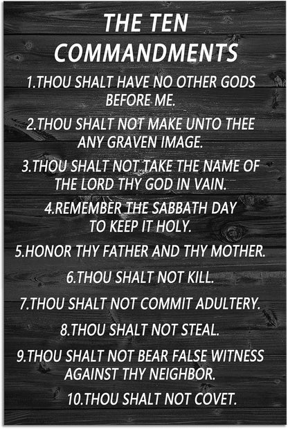 The Ten Commandments Inspirational Canvas Wall Art Motivational Pictures Christian Religion Poster Print Modern Inspiring Painting Framed Artwork for Office Living Room Wall Decor [24''Wx 36''H]