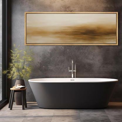 MUDECOR Large Framed Canvas Print Wall Art Minimalist Golden Brown Abstract Modern Neutral Illustrations Decorative Colorful for Bedroom - 60"x20"